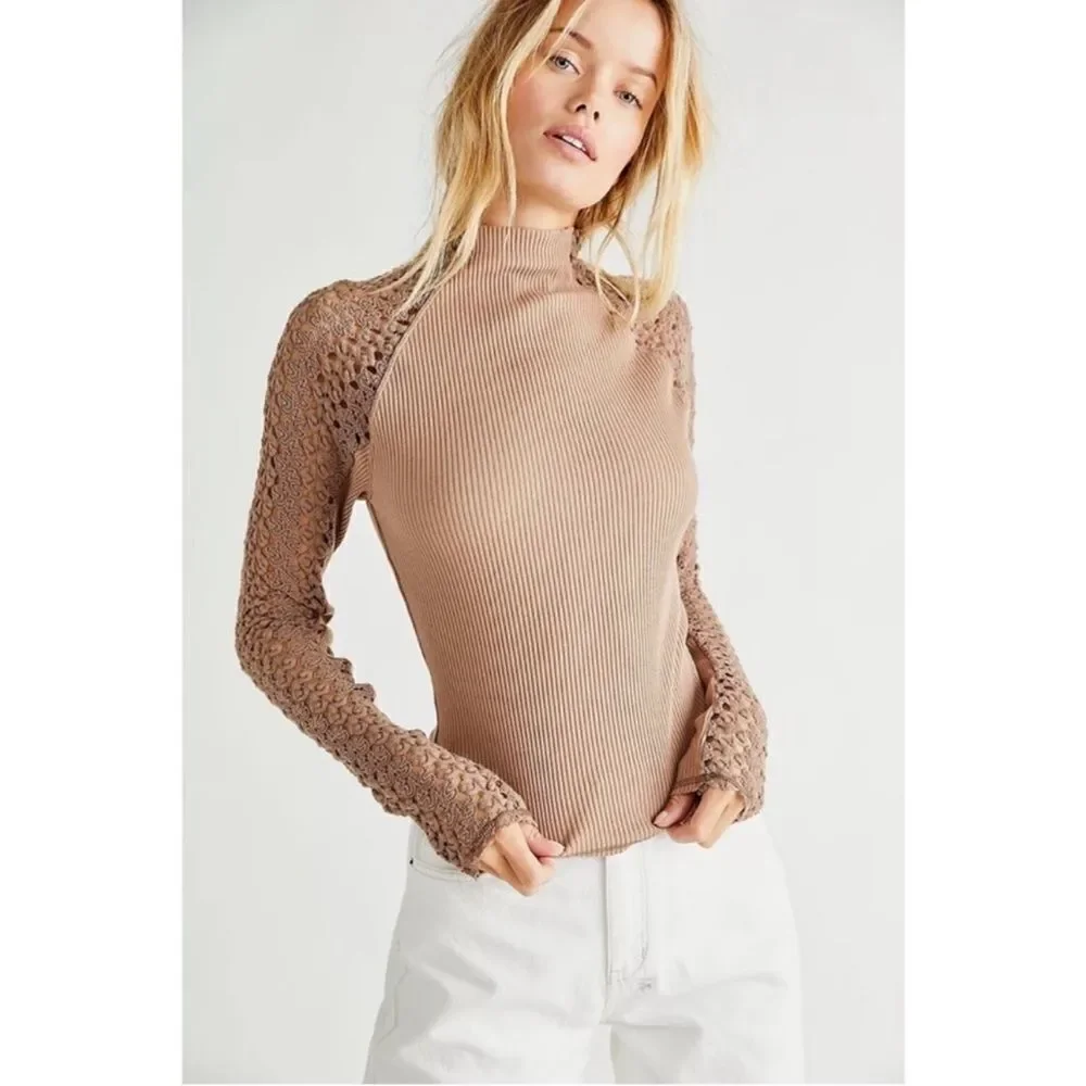 Free People Clemente Top‎ In Tan Beige Size XS